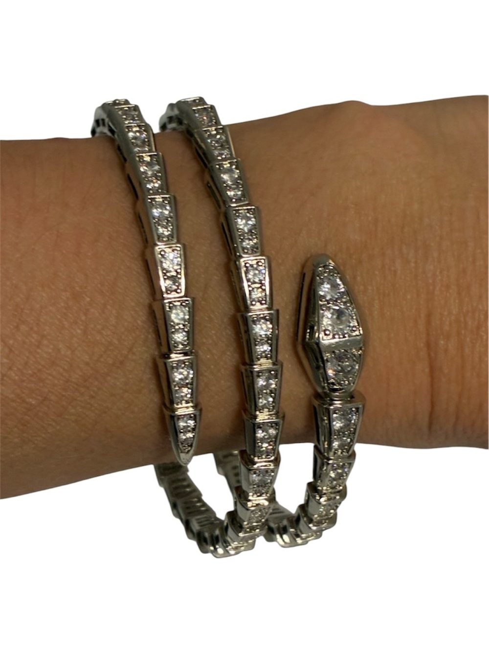 Vintage Retro Silver Pave Crystal Wrap Bangle Bracelet